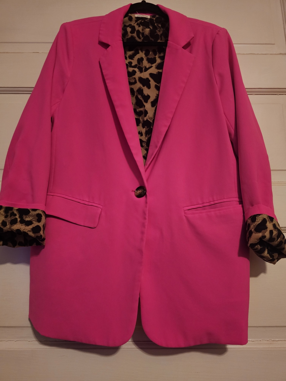 JODIFL Hot Pink Women's Blazer with Leopard Print Lining - Picture 2 of 9